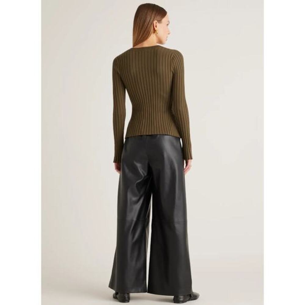 Quince Cotton Cashmere ribbed long sleeve sweater olive - Picture 8 of 9